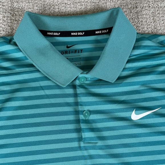 Nike Golf Dri-Fit Men's Large Teal Striped Golf Polo Shirt *Read - Picture 1 of 9
